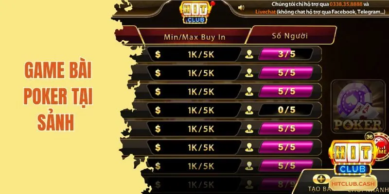 Game bài Poker tại sảnh